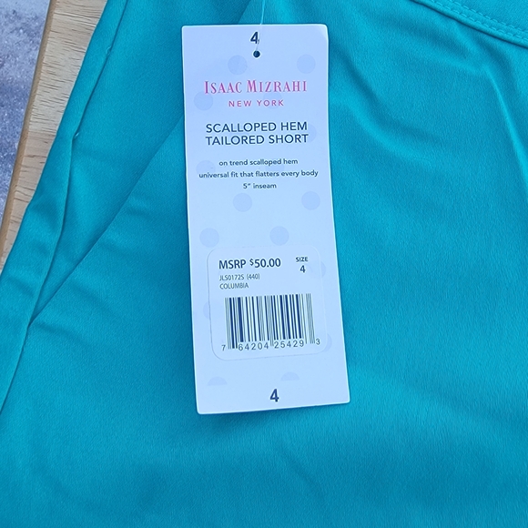 NWT Issac MIZRAHI teal Scalloped Hem Shorts Size 4 - Picture 2 of 7